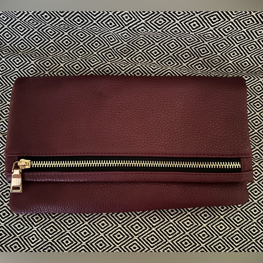 Burgundy Convertable Clutch Purse - Vegan Pebble Leather NWOT